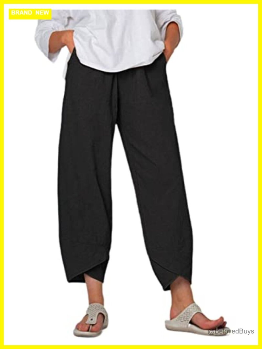 Cotton Linen Cropped Tulip Hem Pants High Waist Palazzo Capris